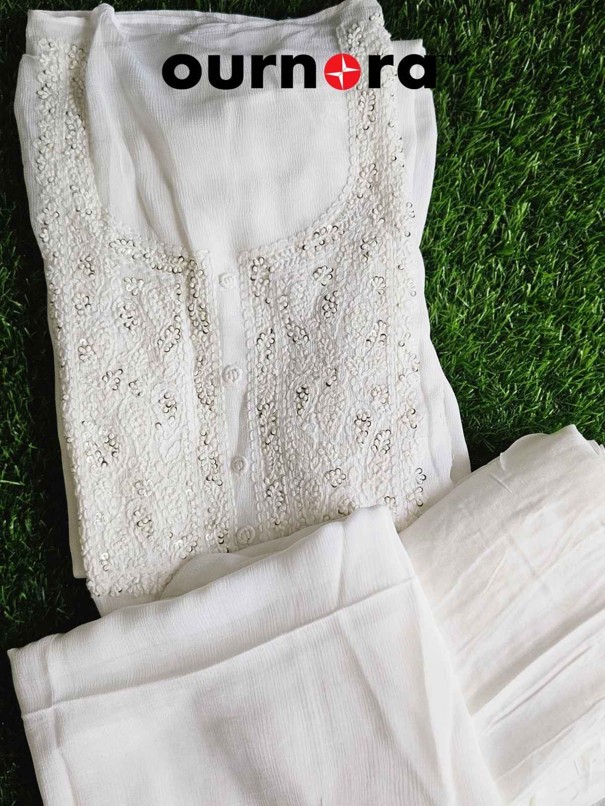 O22F001 - WHITE CHIKANKARI SALWAR SUIT