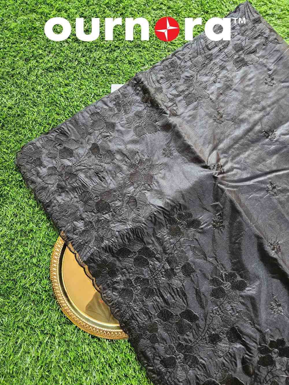 O11Q003- Black Organza with Applique work
